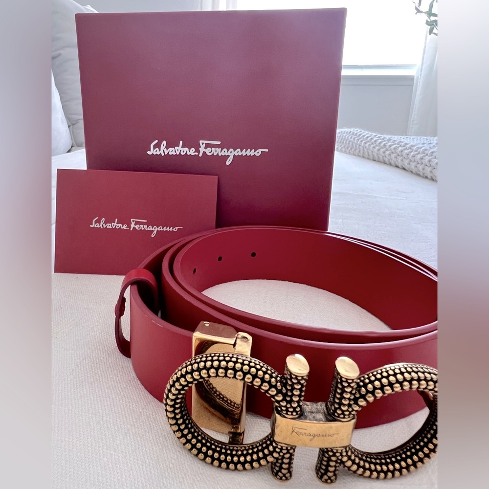 Salvatore ferragamo gancini belt with gold accents